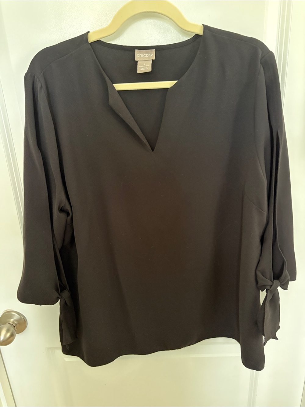 Chico's Black Split V-Neck Tie-Sleeve Blouse